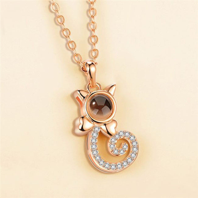 S925 Silver Personalized Gift Cat Shape Customized Colorful Photo Projection Necklace