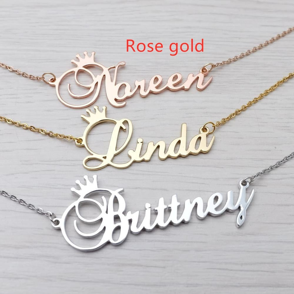 Stainless steel name letter custom crown necklace metal jewelry