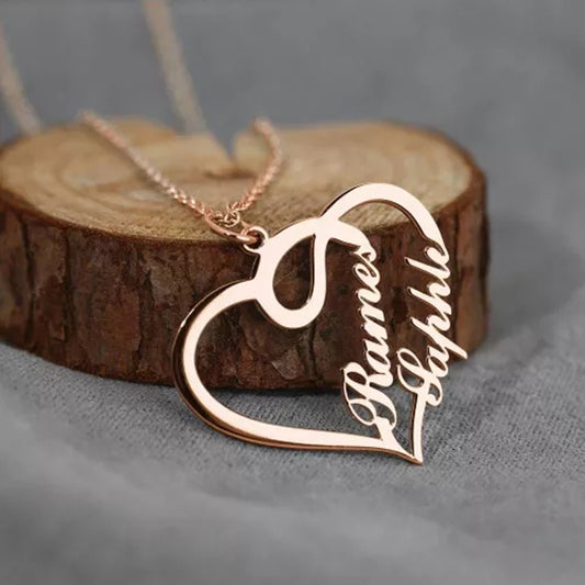 Personalized Custom Name Necklaces Pendant Double Heart Women Necklace