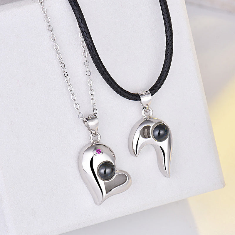 925 Silver Heart-shaped Photo Projection Couple necklaces