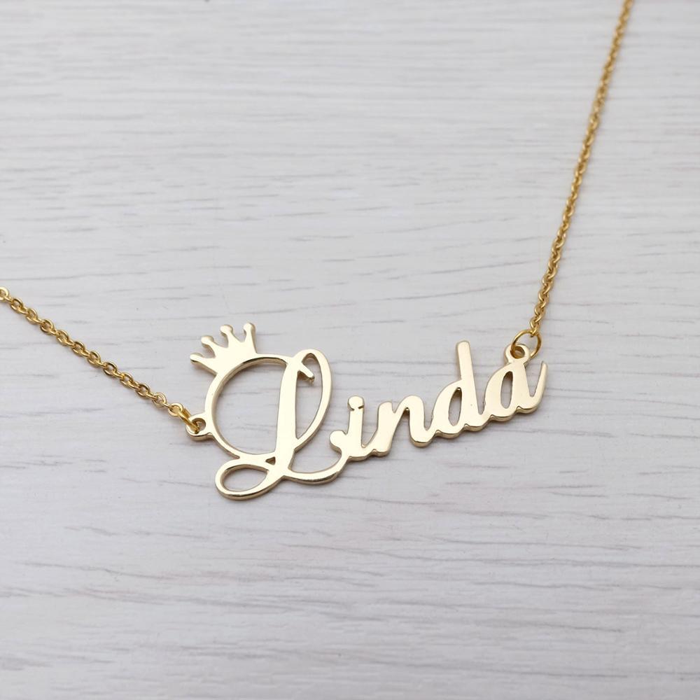 Stainless steel name letter custom crown necklace metal jewelry