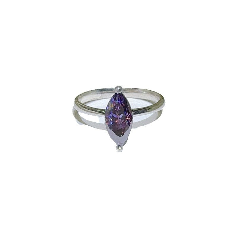 Classic Purple Horse Eye Cut Moissanite Ring