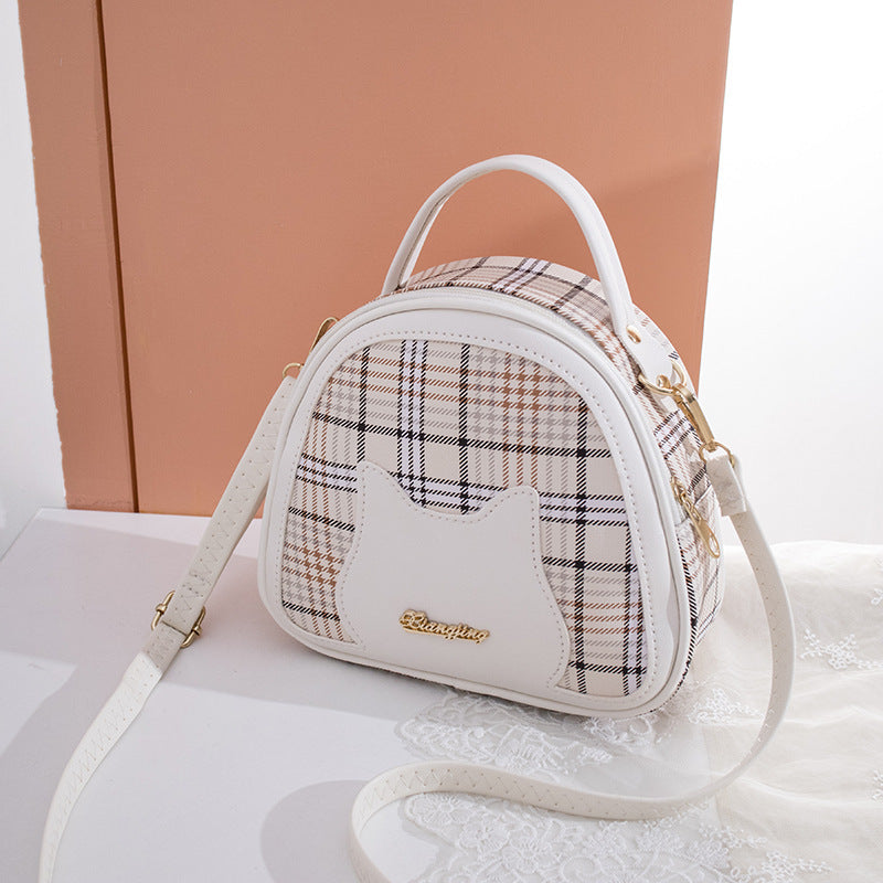 Women's Printed Checks Cat Pattern Shoulder Bag