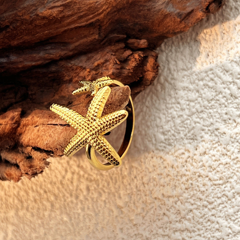 Fashion Beach Vintage Starfish Stainless Steel Men's High Sense Ring