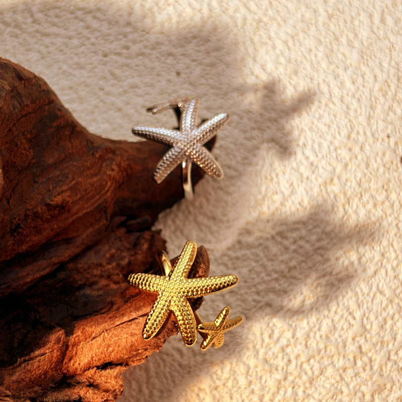 Fashion Beach Vintage Starfish Stainless Steel Men's High Sense Ring