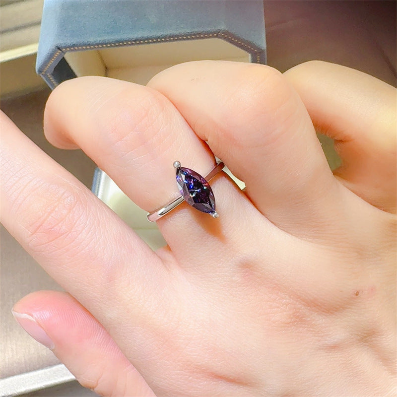 Classic Purple Horse Eye Cut Moissanite Ring