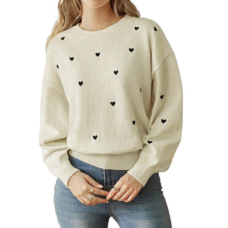 Women's Valentine's Day Heart Round Neck Sweater