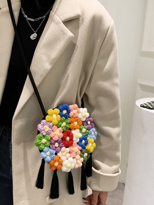 Ethnic Fluffy Bag For Women, 2025 New Fashion Trend, Floral Small Round Bag, Stylish And Versatile, Can Be Worn On One Shoulder Or Cross-body